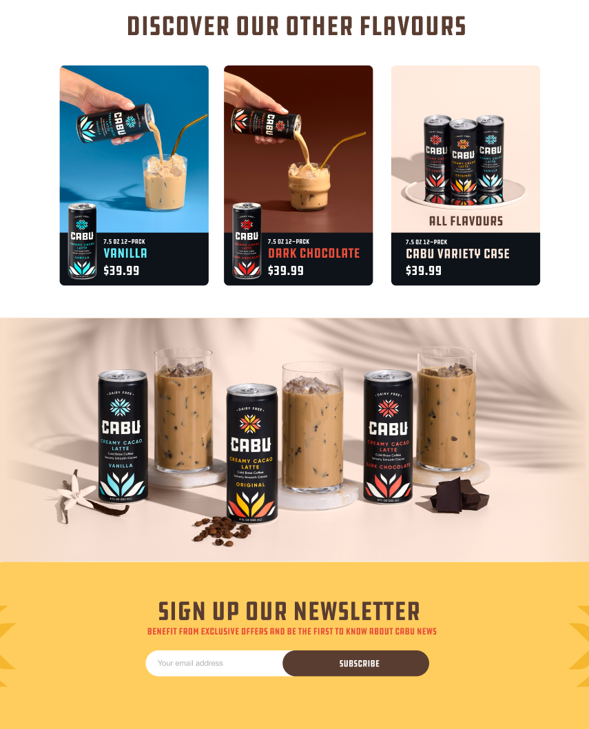 Cabu product discovery cards for flavours and variety pack