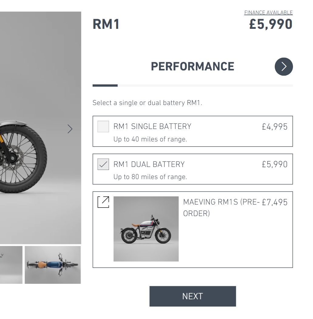 Maeving motorcycle product configurator