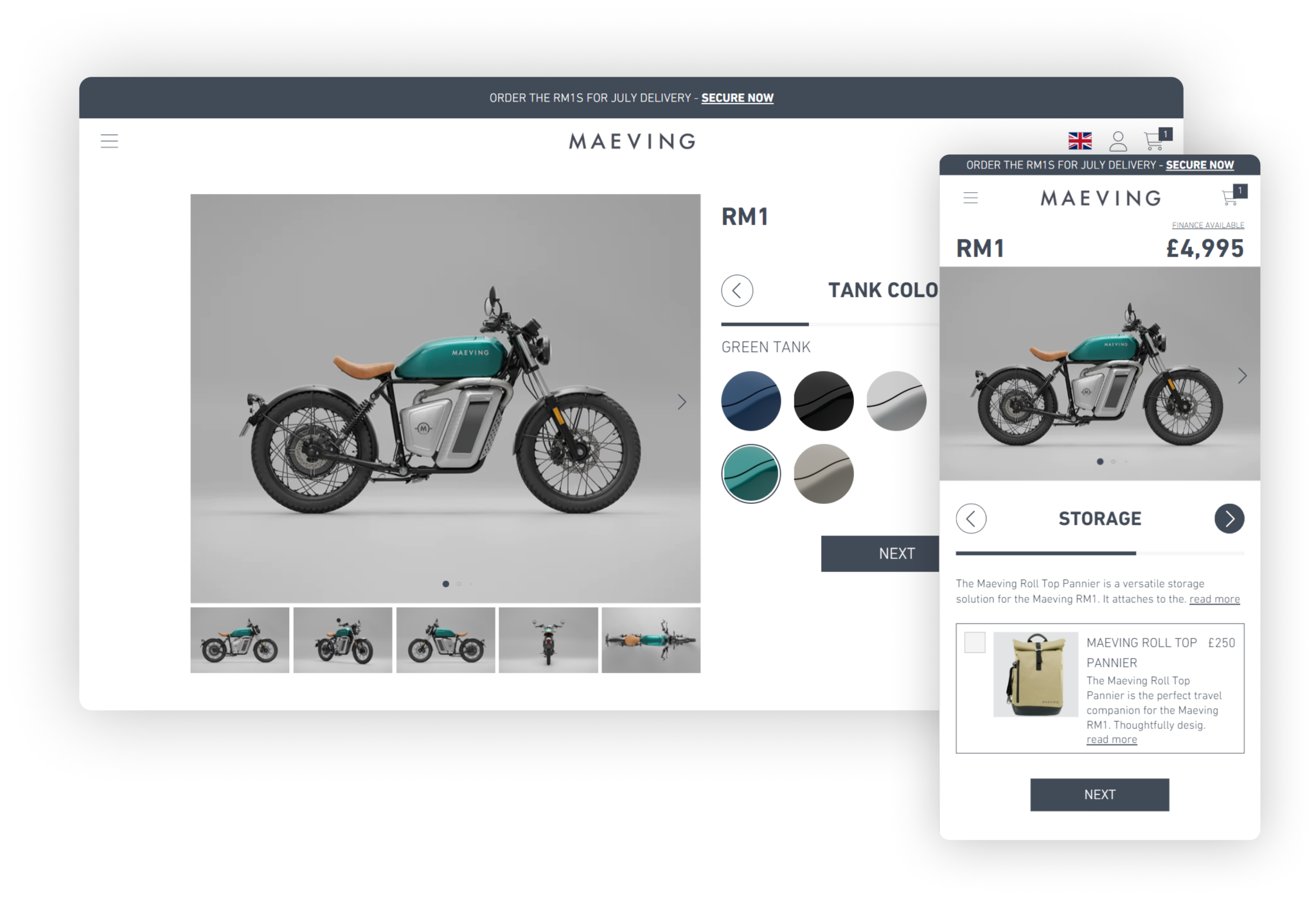 Maeving desktop and mobile configurator