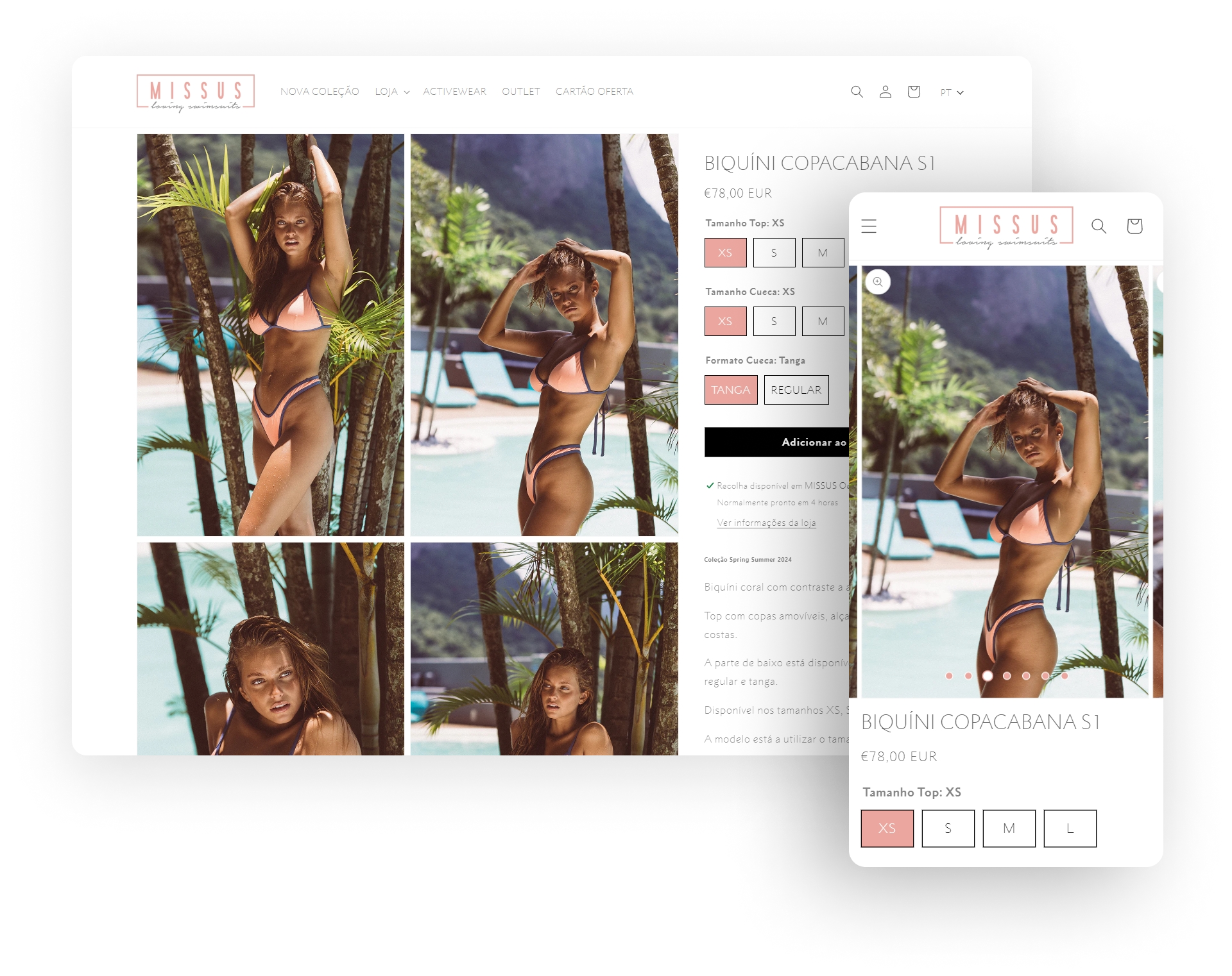 Missus swimwear desktop and mobile storefront