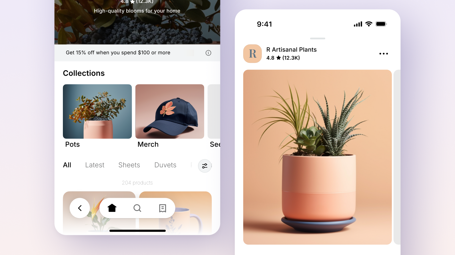 New Shopify storefront on mobile, with collections and a product ready to sell