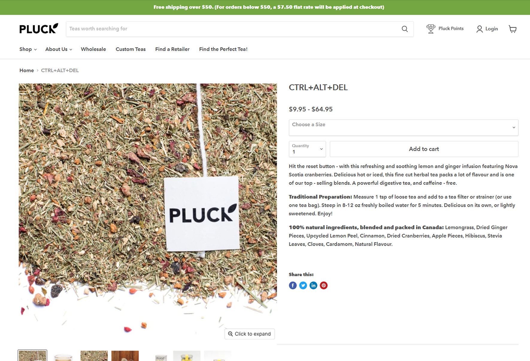 Before. Pluck Tea product page