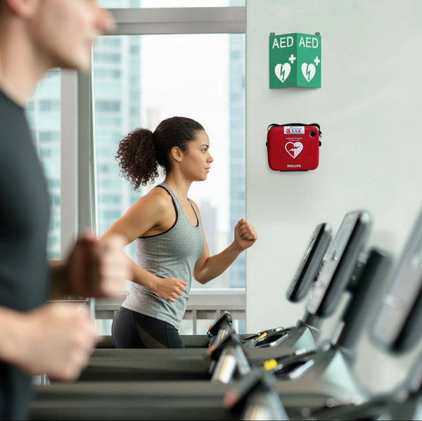 Pulse4All AED in a gym — rental kits where people train