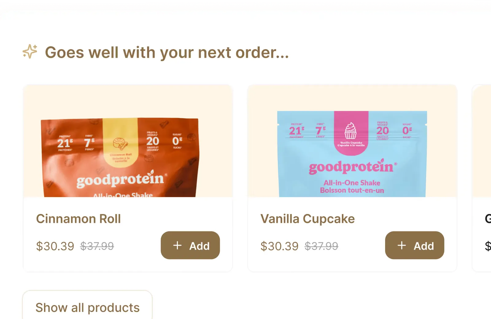 Add-on products offered on an upcoming subscription order