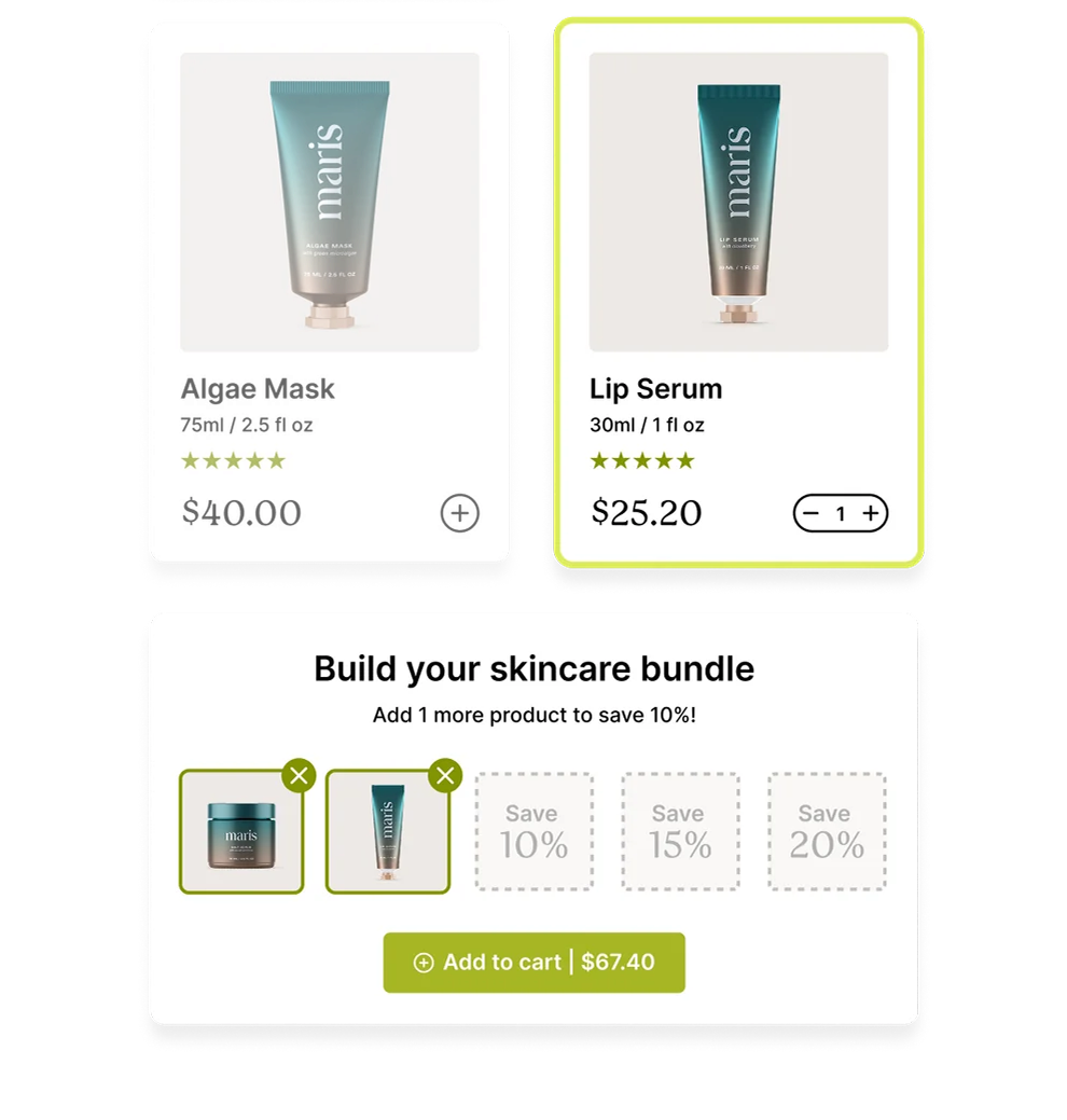 Build-your-own skincare bundle with tiered savings and add to cart