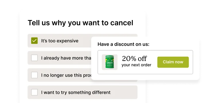 Cancellation survey with a 20% off save offer to reduce churn