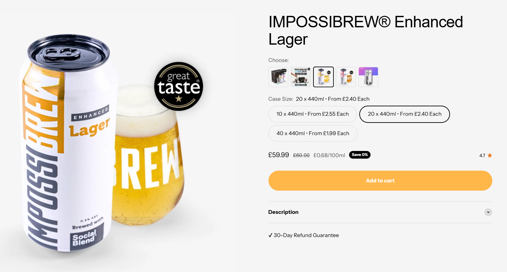 Before. Impossibrew fragmented product page