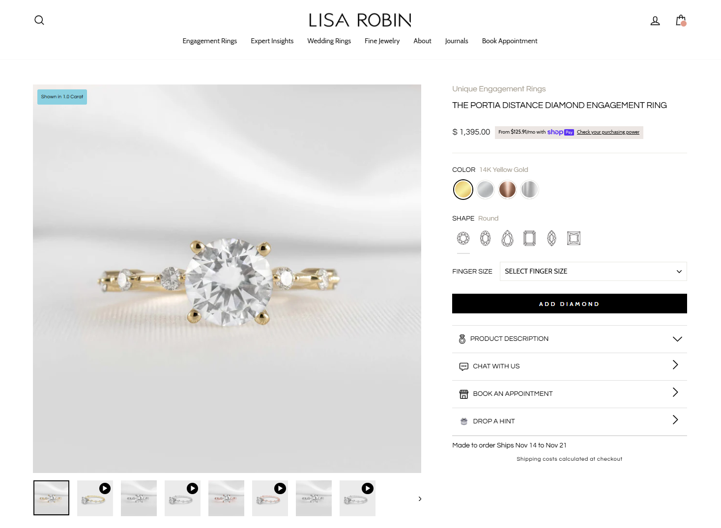 Lisa Robin product page with Add Diamond button