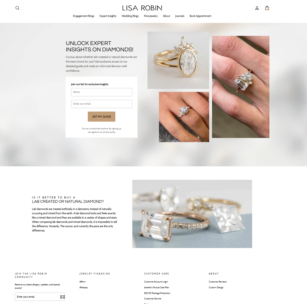 Lisa Robin Expert Insights landing page with Klaviyo signup